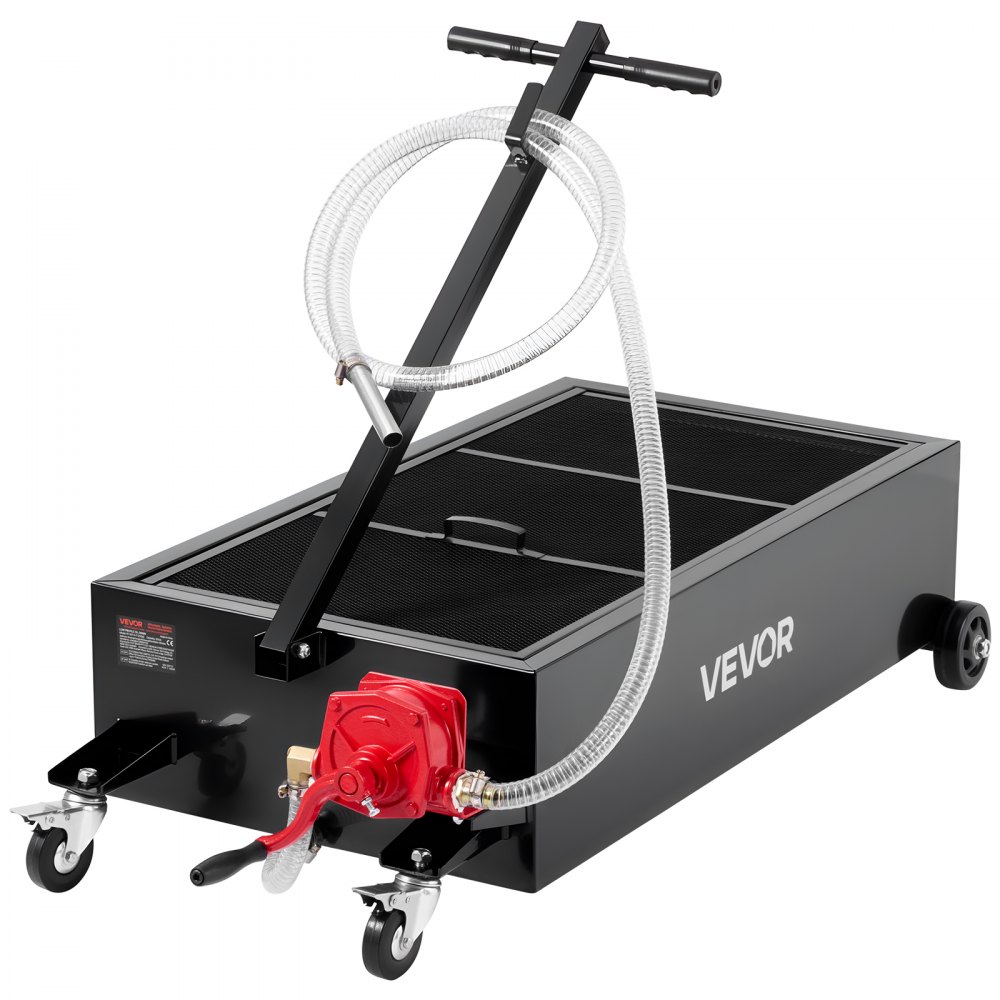 VEVOR Low Profile Oil Drain Pan, 94.6 L Capacity, Rolling Oil Drain Pan with Manual Pump, 2.2 m Hose & T Folding Handle, Leak-proof & Corrosion-resistant, Fit for Cars, SUVs, Trucks, ATVs, Black