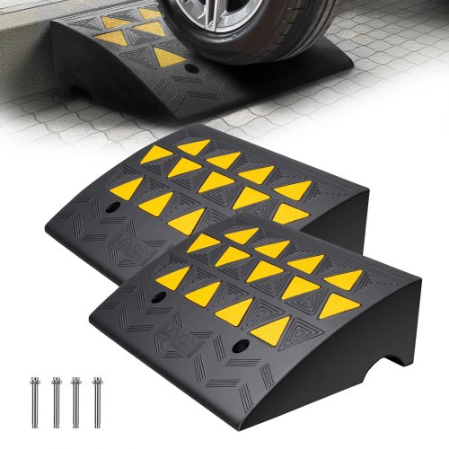 VEVOR gummikantrampe 2 pakke, 6" stigehøyde Heavy-Duty 33069 lbs/15 T Kapasitet Terskelramper, innkjørselramper med stabil rutenettstruktur for biler, rullestoler, sykler, motorsykler