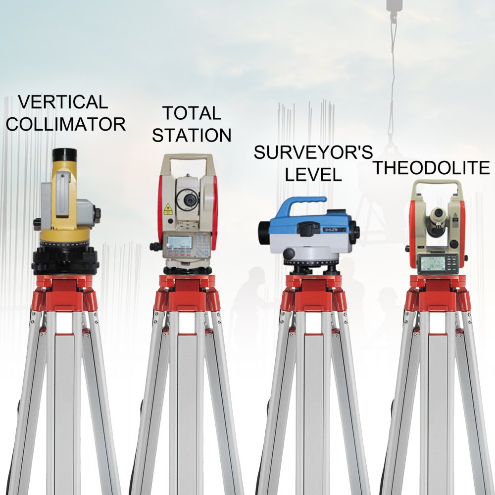 VEVOR 1,65 m aluminiumstativ + 5 m 5-seksjoners dumpy lasernivåstav for roterende lasernivå