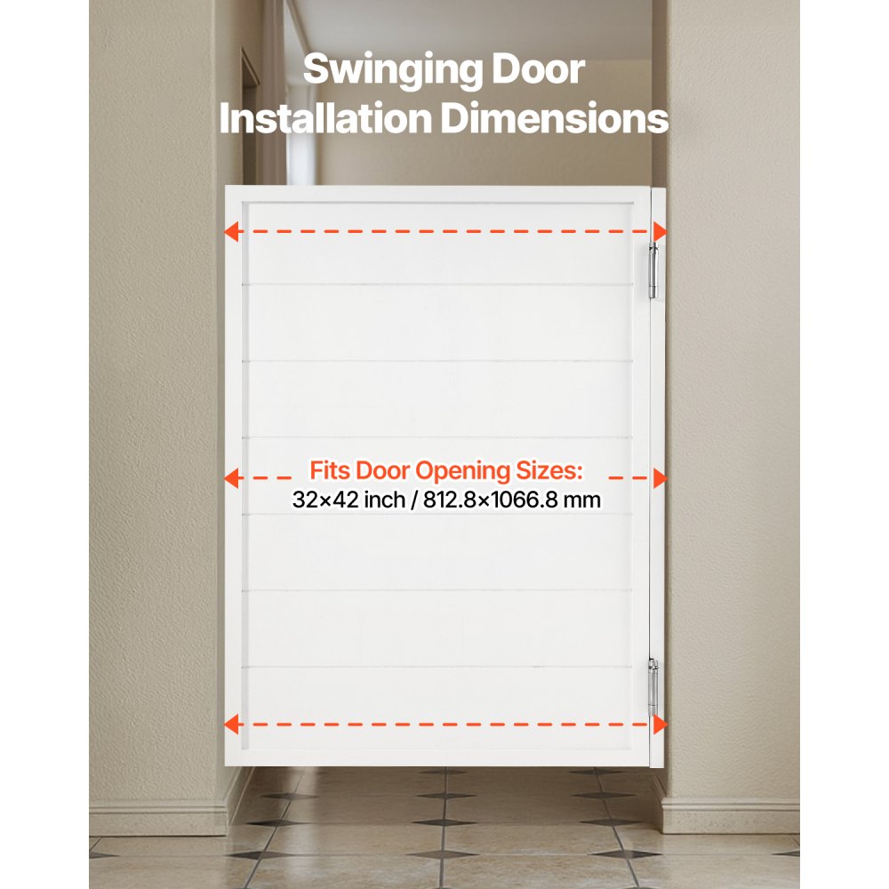 VEVOR Swinging Cafe Doors, Single Indoor Saloon Doors 81.3 x 106.7 cm, Square Design Made of Pine Wood, with Hinges & Hardware Kit, Easy to Install, for Hallway Kitchen Bar Pub Entrance, White