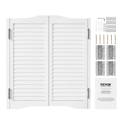 VEVOR Svingdører til kafé, buede innvendige salongdører 91,4 x 91,4 cm, dobbeltvirkende laget av furu, med hengsler og beslag, enkel å installere, for gang, kjøkken, bar, pub, inngang, hvit