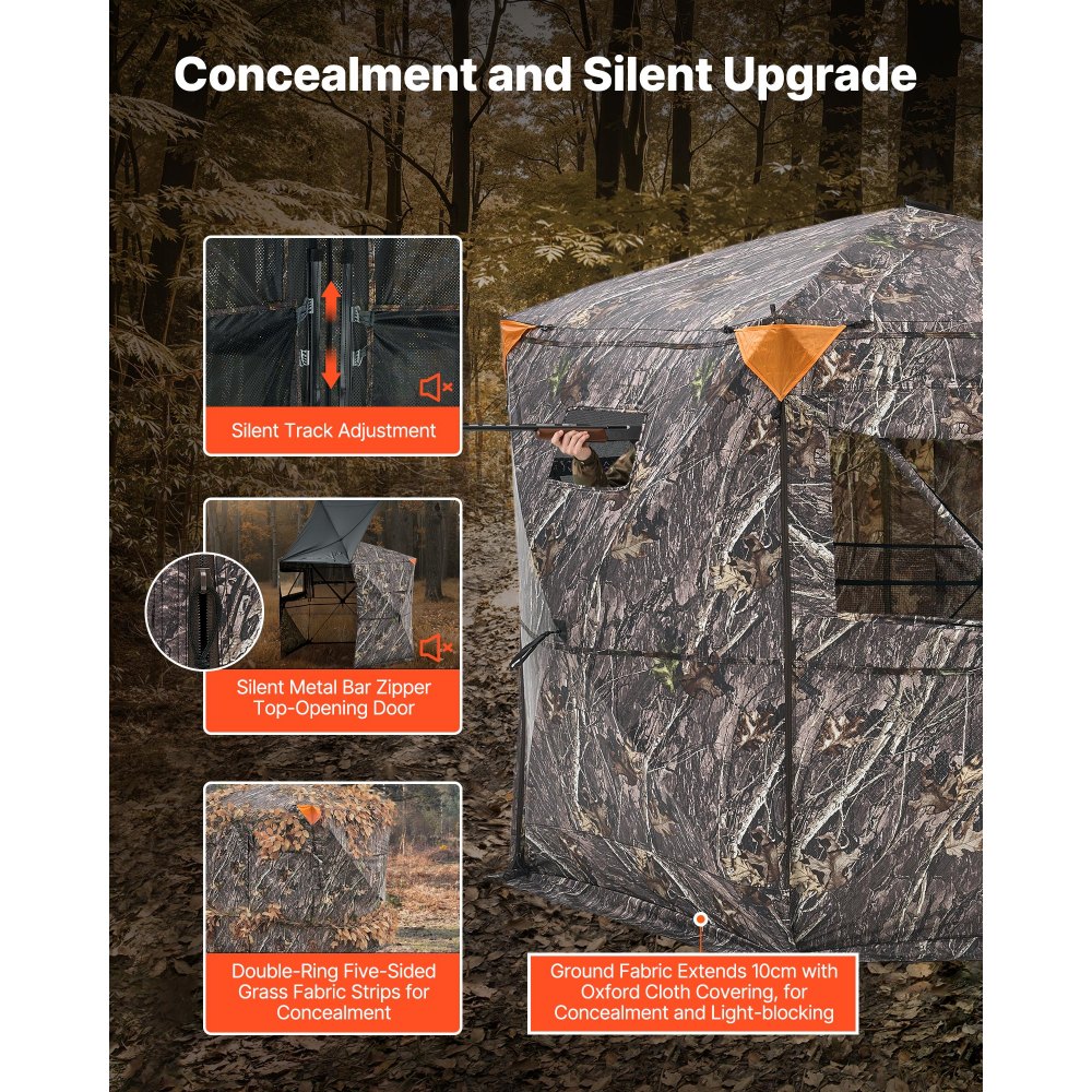 VEVOR Hunting Blind, 6-7 Person, 288 Degree 5 Side See-Through Ground Blinds with Carrying Bag, Portable Camouflage Tent, Durable Concealed Shelter with Silent Zipper Door and Window, for Turkey Deer