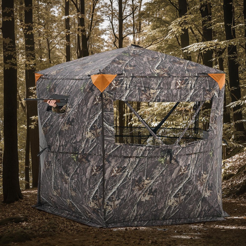 VEVOR Hunting Blind, 6-7 Person, 288 Degree 5 Side See-Through Ground Blinds with Carrying Bag, Portable Camouflage Tent, Durable Concealed Shelter with Silent Zipper Door and Window, for Turkey Deer