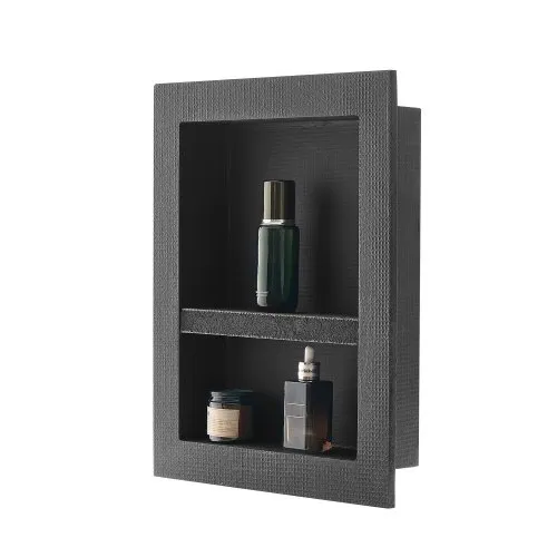 VEVOR dusjnisje, 40,6 x 50,8 x 10,2 cm innfelt veggnisje med flyttbar skillehylle, moderne såpe- og sjampooppbevaringsorganisator, firkantede hjørner, forseglet vanntett design, svart for baderomsdusj