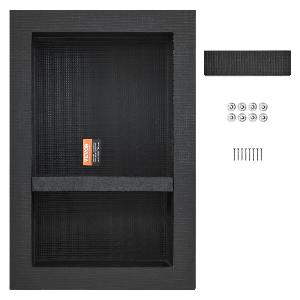VEVOR Dusjnisje Klar for Flislegging 40,64 x 60,96 cm, Dobbel Hylleorganisator, Firkantede Hjørner Vegginnsatt Nisje Innfelt, Forseglet Beskyttelse Moderne Såpeoppbevaringsnisje for Dusjbad, Svart