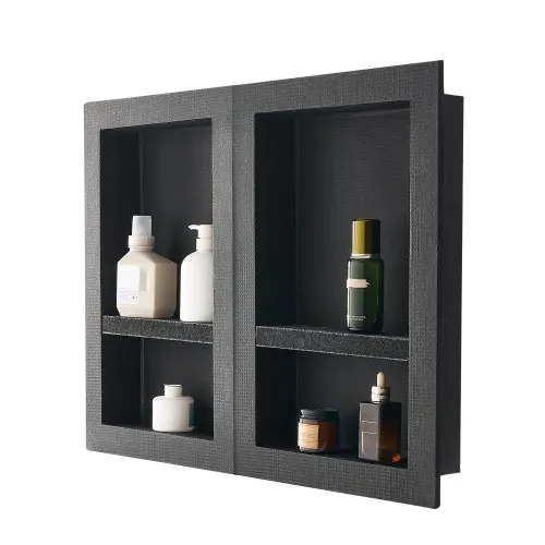 VEVOR Dusjnisje, 40,6 x 61,0 cm + 40,6 x 61,0 cm Innfelt veggnisje med flyttbar hylle, 10,2 cm tykk moderne såpe- og sjampooppbevaringsorganisator, firkantede hjørner, forseglet vanntett, svart for baderom