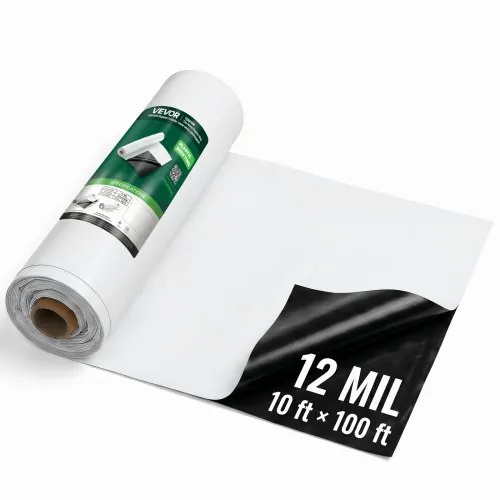 VEVOR 0,3 mm plastfolie 3,05 x 30,48 m kraftig polyetylenrull, tykk stoffpresenning, polyetylenbelegg for krypkjeller, dampsperre, ugresskontroll, hage, svart og hvitt