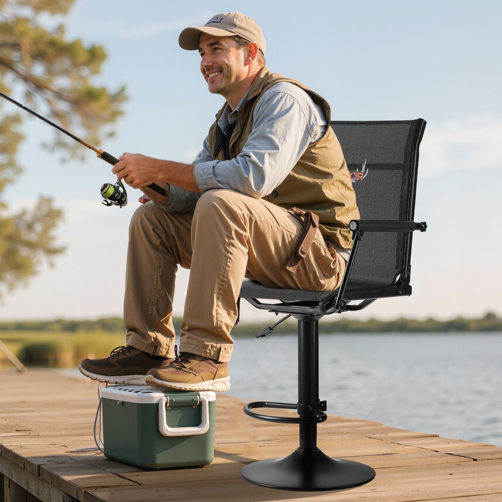 VEVOR jaktstol, 360° stillegående svingbar, lett blindstol, kraftig stålramme, med polstrede armlener, høydejusterbar, 136 kg kapasitet, for utendørs fiske, camping