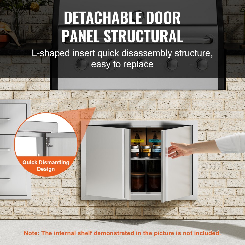 VEVOR BBQ Access Door, 710x482 mm Double Outdoor Kitchen Door, Stainless Steel Flush Mount Door, Wall Vertical Door with Recessed Handles , for BBQ Island, Grilling Station, Outside Cabinet