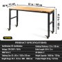 VEVOR arbeidsbenk justerbar høyde, 155 x 51 cm garasjebord med 80–105 cm høyde og 720 kg kapasitet, med strømuttak og bordplate i hardtre og metallramme og svingbare hjul, for kontor, hjemmeverksted