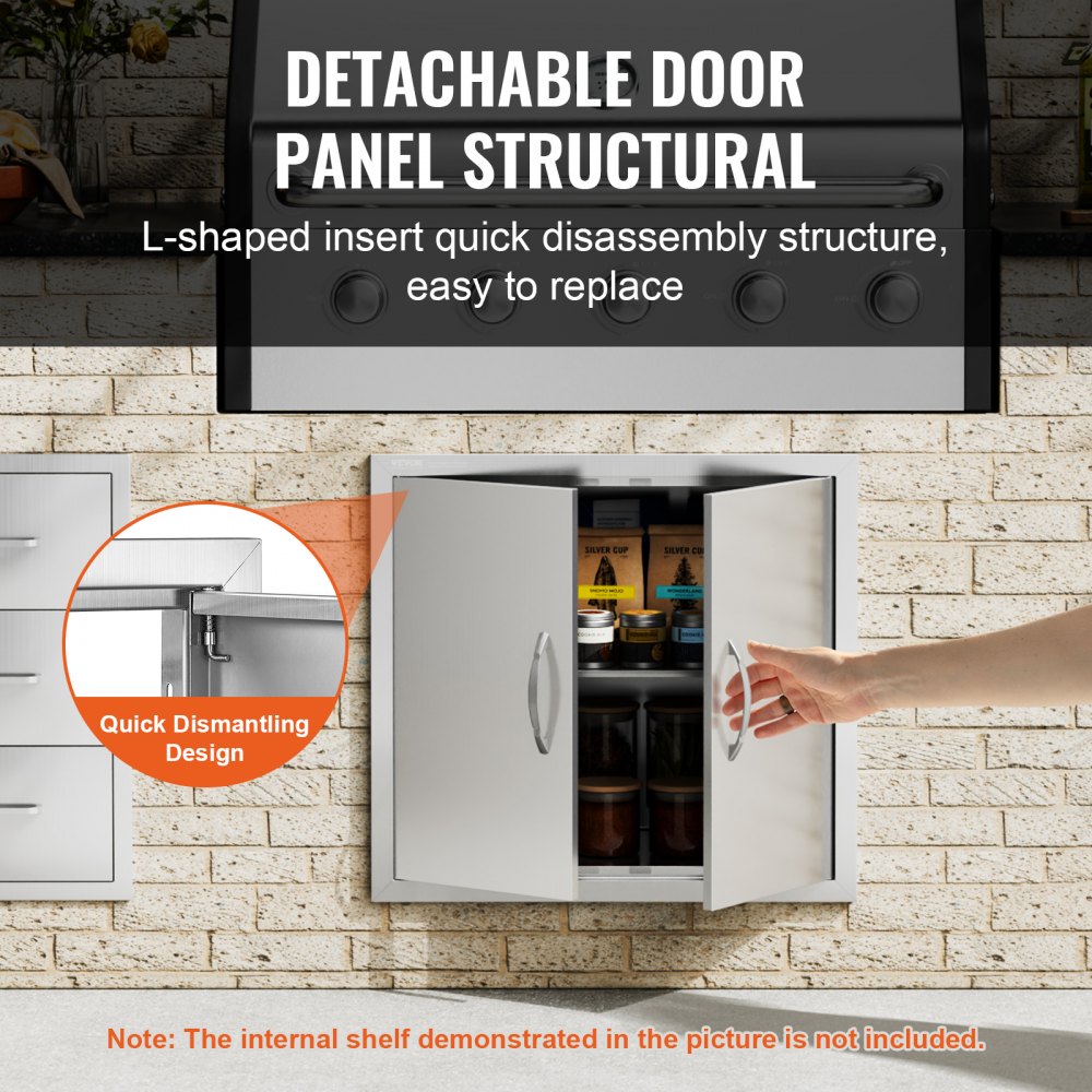 VEVOR BBQ Access Door, 660x609 mm Double Outdoor Kitchen Door, Stainless Steel Flush Mount Door, Wall Vertical Door with Handles, for BBQ Island, Grilling Station, Outside Cabinet