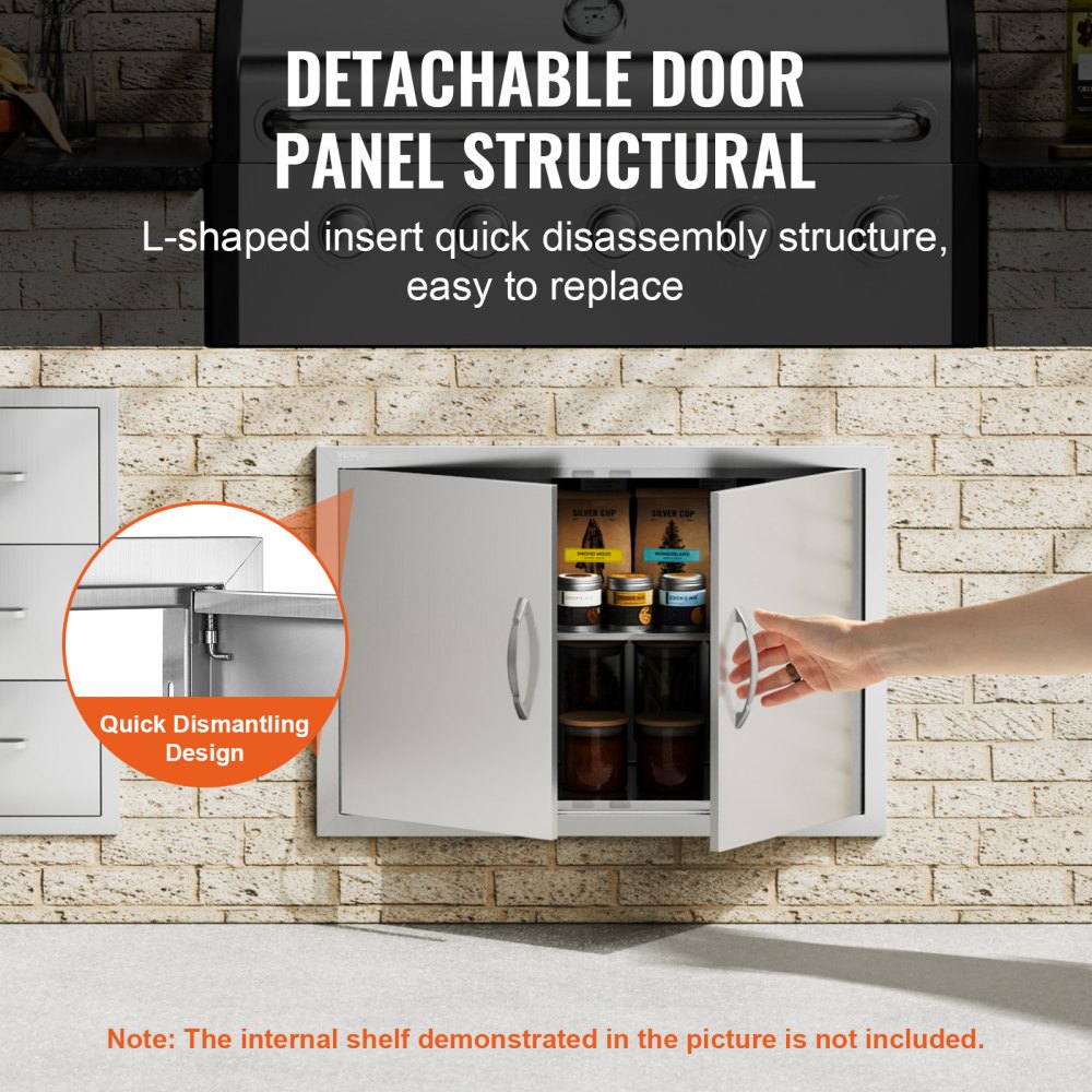 VEVOR BBQ Access Door, 774x533 mm Double Outdoor Kitchen Door, Stainless Steel Flush Mount Door, Wall Vertical Door with Handles, for BBQ Island, Grilling Station, Outside Cabinet