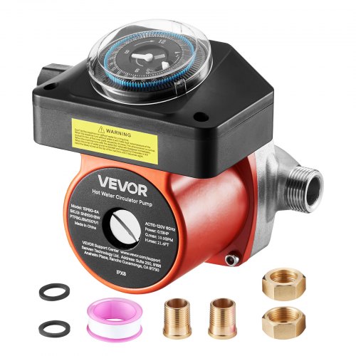 VEVOR varmtvannsresirkuleringspumpe, med timer, 38 LPM øyeblikkelig resirkuleringspumpesett, sirkulasjonssirkulasjonssystem, 100 W AC 220–240 V, G3/4 tomme til G1/2 tomme kontakt, for solvarmer og kjele