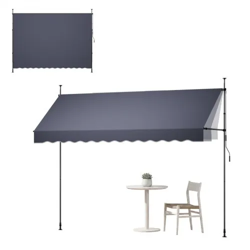 VEVOR Manuell uttrekkbar markise, 350 cm utendørs uttrekkbar terrassemarkise solskjerm, høydejusterbar terrassedørvindutak med manuell sveiv for bakgård, hage, balkong, mørkegrå