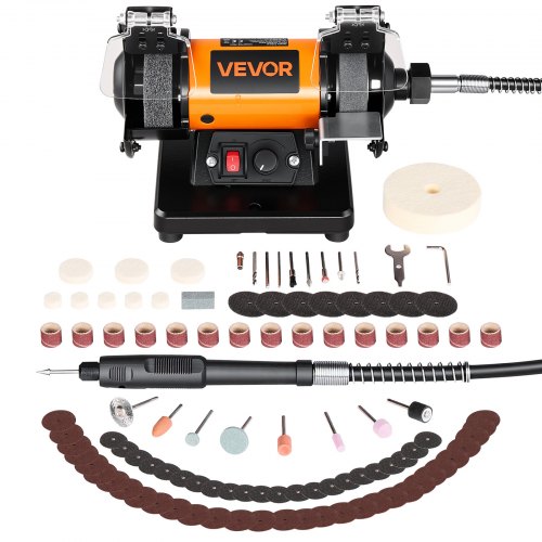 VEVOR benkpoleringsmaskin, 8300-10600 o/min justerbar hastighet, polerings- og poleringsmaskin med slipe-, fiber- og ullskiver, 100-delers tilbehørssett, for smykker, tre, metall, rå stein, jade DIY