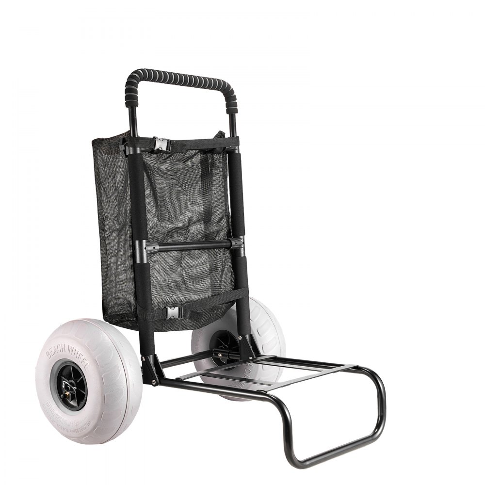 VEVOR strandtralle med store hjul for sand, 20,1" x 14,6" lasteplan, med 9" ballonghjul, 165lbs lastekapasitet sammenleggbar sandtralle og 27,2" til 44,9" justerbar høyde, kraftig tralle for strand