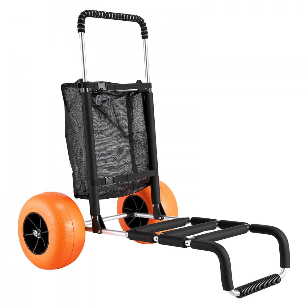 VEVOR strandtralle med store hjul for sand, 74 x 38 cm lasteplan, med 30 cm solide hjul, 74 kg lastekapasitet, sammenleggbar sandtralle og 64 til 112 cm justerbar høyde, kraftig tralle for stranden