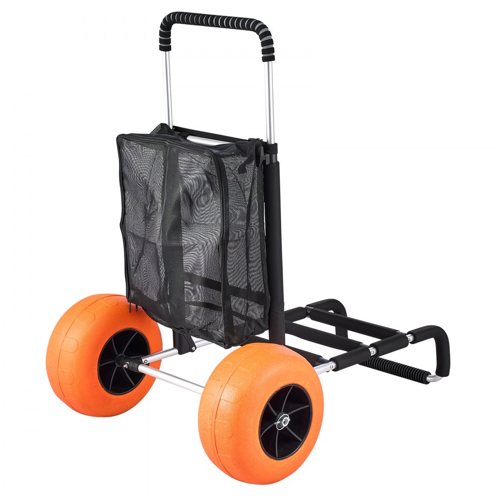 VEVOR strandtralle med store hjul for sand, 74 x 38 cm lasteplan, med 30 cm solide hjul, 74 kg lastekapasitet, sammenleggbar sandtralle og 64 til 112 cm justerbar høyde, kraftig tralle for stranden