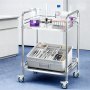 VEVOR Rustfritt Stålvogn, 2-etasjes Rullende Lab Utility-vogn med Låsbare Hjul, Medisinsk Serveringsvogn Klinikkbrett, Robust Mobilt Serviceoppbevaringsbrett for Sykehus, Restaurant, Kjøkken, Salong