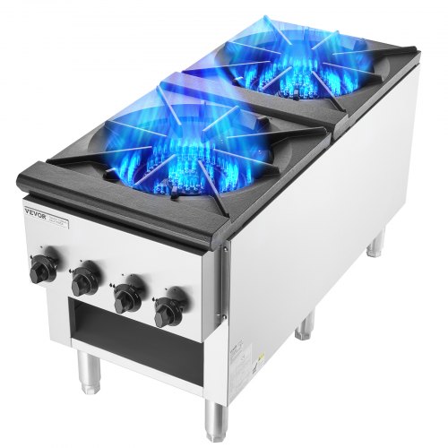 VEVOR Kommersiell gasskomfyr med 2 brennere, propan- og naturgasskomfyr på benkeplate, gassplate i rustfritt stål, kommersielt kokeutstyr for restauranter, 52 kW