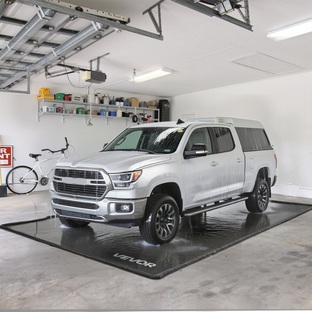 VEVOR parkeringsmatte, 2,6 x 6,1 m, sklisikker PVC-garasjematte med rengjøringsnal, kraftig, slitesterk, vanntett beskyttelse mot snø, regn og gjørme for biler, SUV-er, lastebiler, parkering, svart
