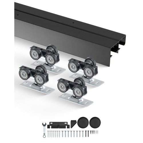 VEVOR Bypass-dørbeslag, 120 cm kraftig bypass-skyvedørbeslagsett, sett med skyvedørbeslag i aluminiumslegering med fingertrekk, for 2-dørssystem, passer til dørtykkelse 3,8 cm - 3,8 cm