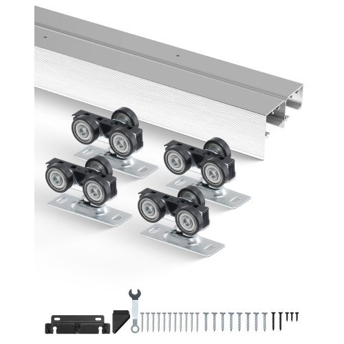 VEVOR Bypass-dørbeslag, 1,8 meter kraftig bypass-skyvedørbeslagsett, skyvedørbeslag i aluminiumslegering for 2-dørssystem, passer til dørtykkelse 3,8 cm - 3,8 cm, enkel å installere