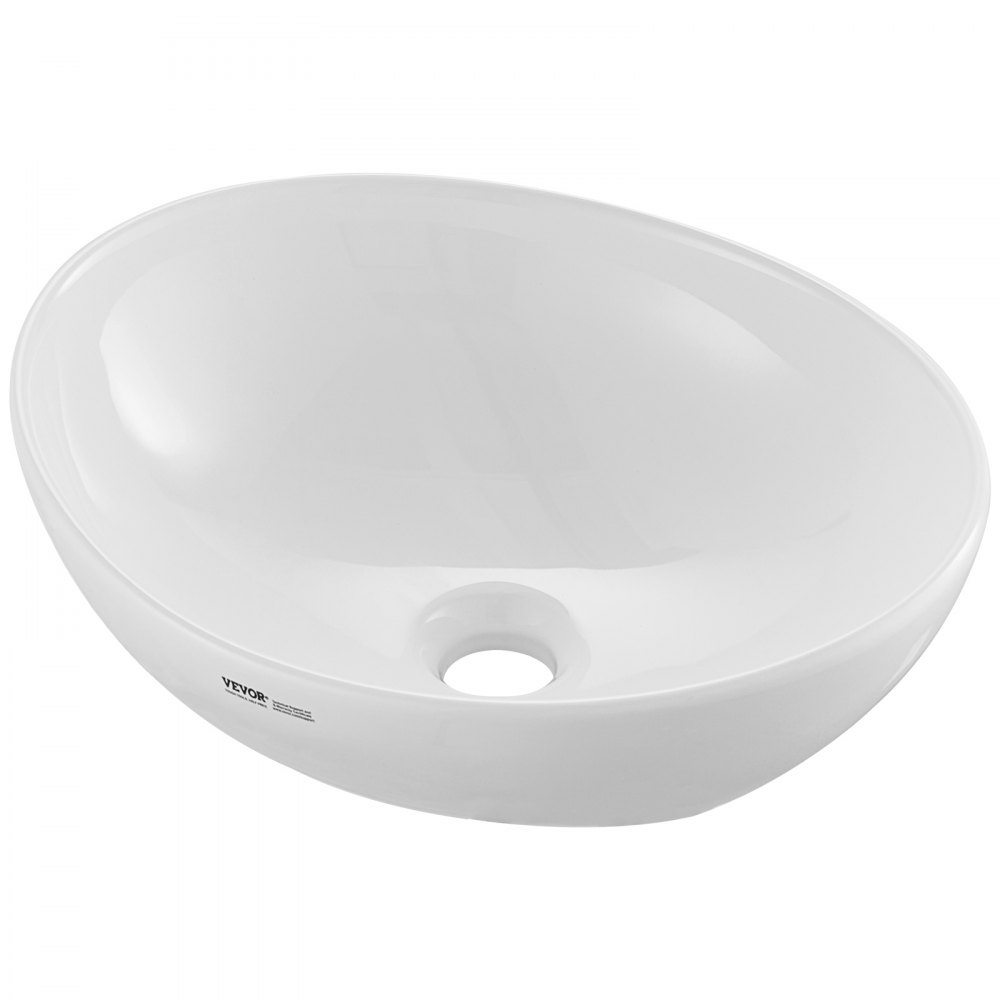 VEVOR Oval vask, 16" x 13,4" baderomsvask med benkeplate, hvit keramisk vask over benkeplate, vask med moderne stil, godt pakket for bad, hotell, toalett, bobil