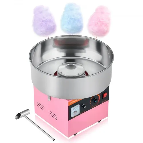 VEVOR Sukkerspinnsmaskin for kommersiell bruk, 1000 W elektrisk sukkerspinnsmaskin, enkel bruk med 38 cm skål i rustfritt stål og sukkerskje, lager hardt godteri til hjemmebursdager, familiefester, rosa