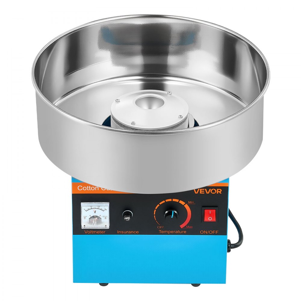 VEVOR Sukkerspinnsmaskin for kommersiell bruk, 1000 W elektrisk sukkerspinnsmaskin, enkel bruk med 38 cm skål i rustfritt stål og sukkerskje, lager hardt godteri til hjemmebursdager, familiefester, blå