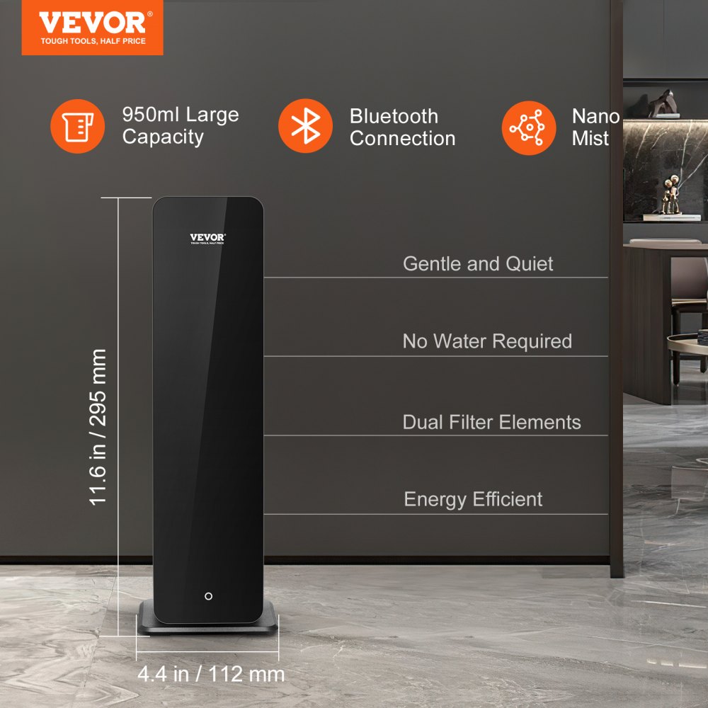 VEVOR Duftluftmaskin for hjemmet, 950 ml Bluetooth Smart kaldluftdiffuser, 3000 kvm vannfri duftluftdiffuser med essensiell olje, gulvstående aromaterapimaskin for stort rom, kontor, hotell