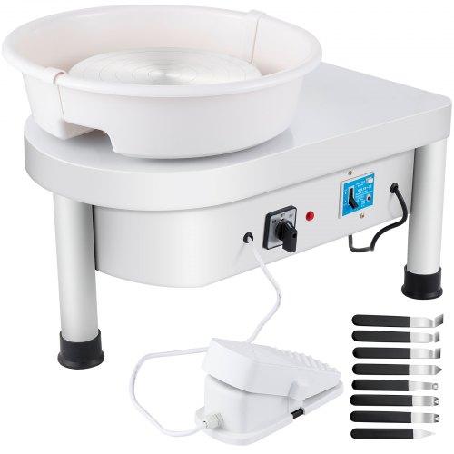VEVOR Keramikkhjulmaskin 280W Elektrisk Keramikk 25cm Keramikkhjulmaskin 220V Hjulmaskin Gjør-det-selv Justerbare føtter med Skulptursett Elektrisk Keramikkhjulmaskin med Fotpedal og Vask