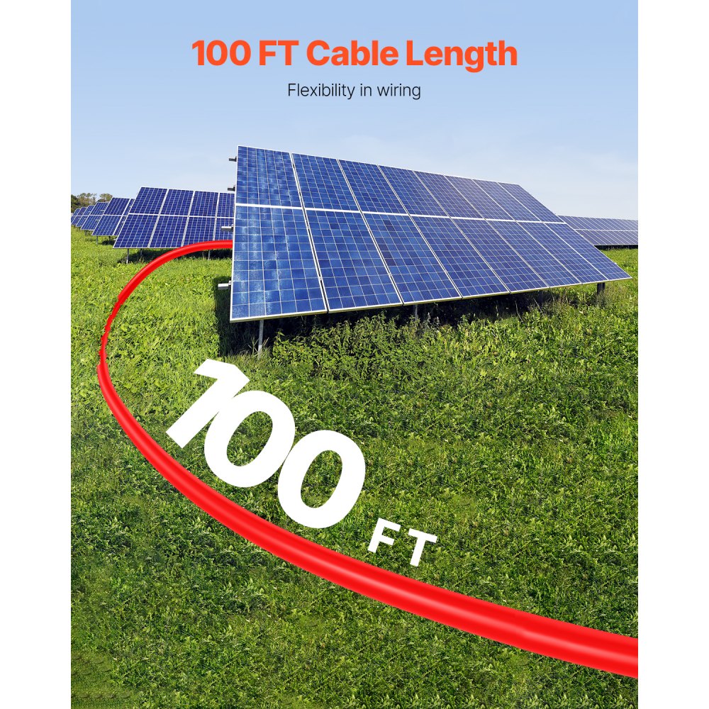 VEVOR 30.48m/100FT Solar Panel Extension Cable, 6mm²/10AWG Solar Extension Cable Wire with Female & Male Waterproof Connectors, 6mm² PV Cable for Home, Ship and RV Solar Panels, 30.48m/100FT Black + 30.48m/100FT Red (Set of 2)