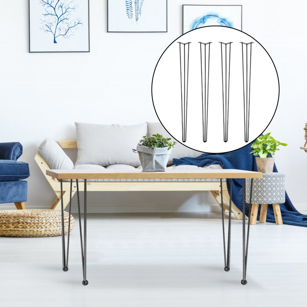 VEVOR hårnålsbordben 101,6 cm svart sett med 4 skrivebordsben hver 99,8 kg kapasitet hårnålsbordben 3 stenger for benk skrivebord spisebord endebord stoler karbonstål gjør-det-selv bordben kraftige møbelben