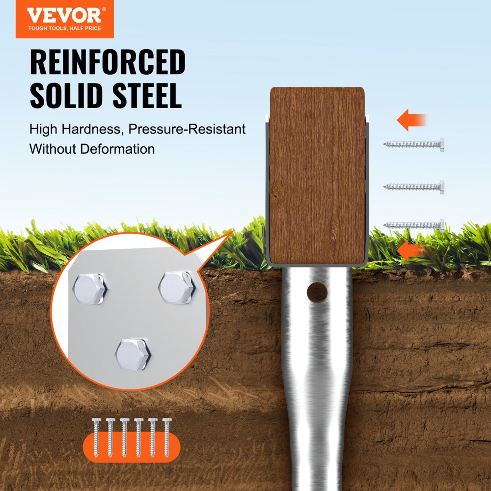 VEVOR No Dig Ground Anchor, 4 Pack 3,94 x 2,76 x 27,56 i DIY-skrue i stolpeinnsats, inkluderer 6 lagbolter og et armeringsjern, U-formet kraftig stålstolpeholder, flott for postkassestolper og gjerdestolper