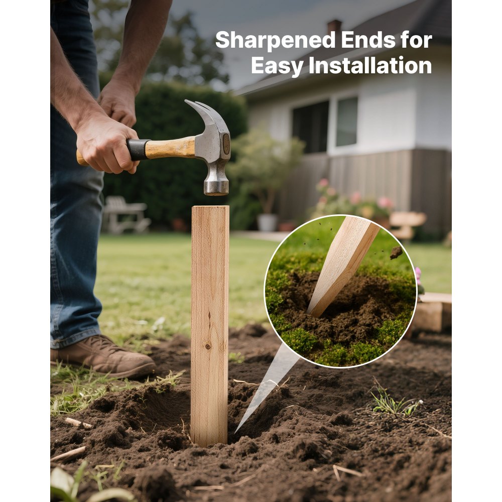 VEVOR hagepiker i tre, 25 stk. 12,7 × 38,1 × 609,6 mm oppmålingsstaker, hagepike med skarp spiss, støttepike for granplanter, skiltstolper for siltgjerde, hagegrenser og grunnlinjer
