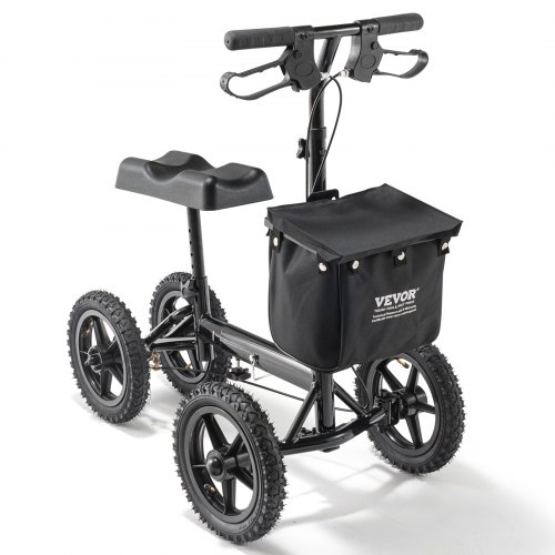 VEVOR sammenleggbar knescooter, styrbar kneløper i aluminium med høydejusterbart håndtak og knepute, 12" terrenghjul, doble bremser, benrestitusjonsscooter for brukne ankelfotskader, 350 LBS