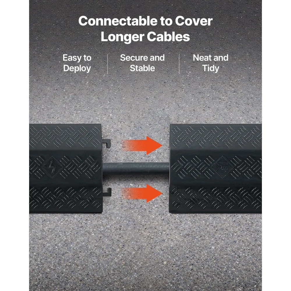 VEVOR Kabelbeskyttelse for drop-over-kabel, 17 500 lbs/aksellastkapasitet, 2-kanals kraftig gulvledningsbeskyttelse, kabelslangebeskyttelsesrampe, for innendørs, områder med mye gangtrafikk, hjem, kontor, lager, 3-pakning