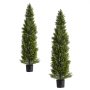 VEVOR Artificial Topiary Cedar Trees, 2 Set 1524mm Faux Pine Shrubs Plants, Fake Silk Tree Look Real, Easy Assembly for Decor Front Porch Outdoor Patio Garden Balcony Backyard Indoor Office