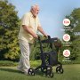 VEVOR Rollator Walker with Seat for Seniors, Foldable Lightweight Rolling Walker, Carbon Fiber Mobility Walking Aid with 8" Solid PVC Wheels and Adjustable Handle - Supports up to 136kg