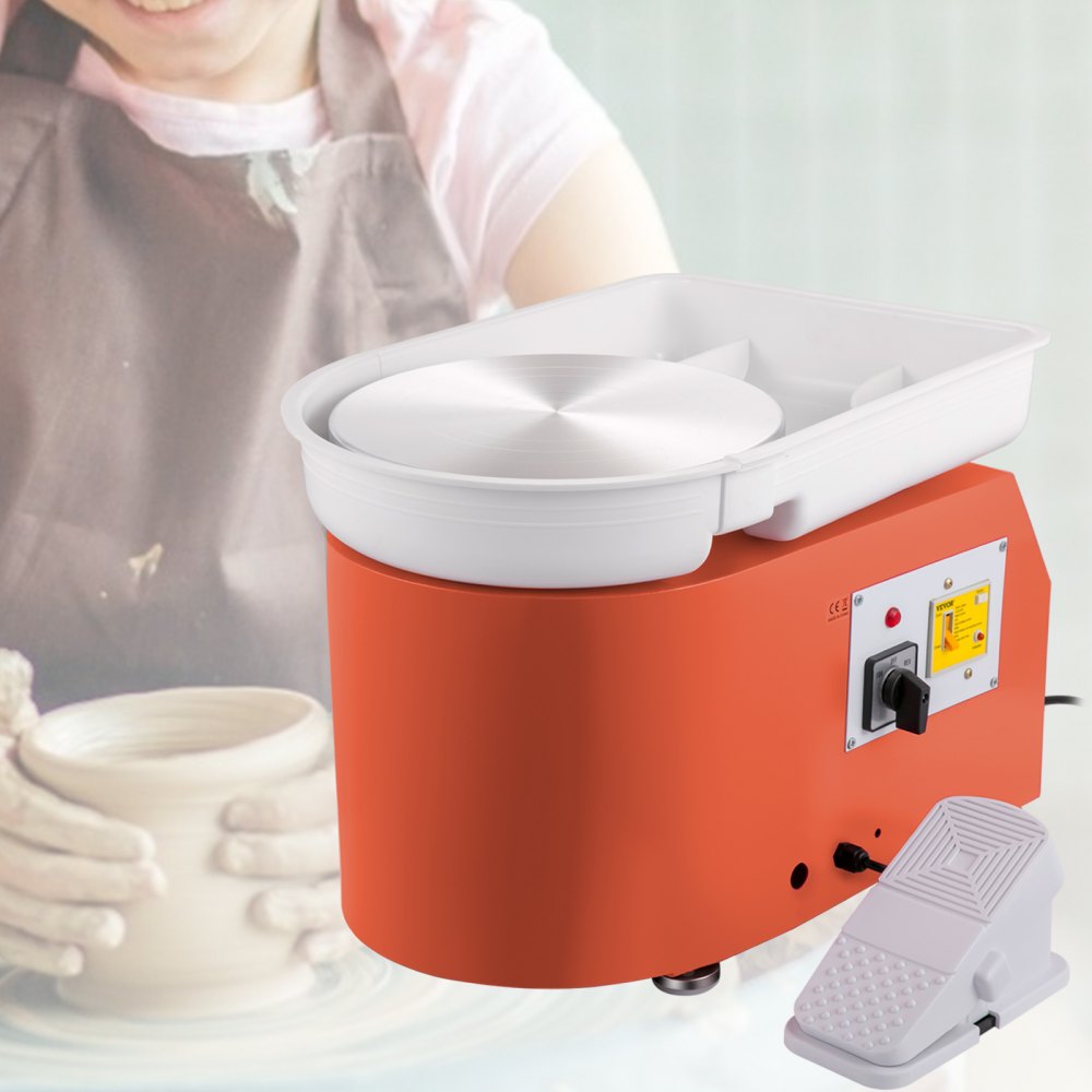 VEVOR 350W 220V keramisk roterende maskin, elektrisk dreieskive 60 dB, roterende maskin, maks. 300 o/min, 28 cm dreieskive, aluminiumslegering, gjør-det-selv-keramikk, oransje, 13,3 kg