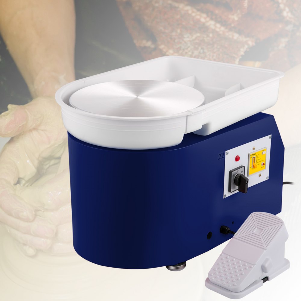 VEVOR Pottery Wheel 27.9 cm 0-300 RPM Ceramic Wheel, 350W Adjustable Speed Forming Machine with Sculpting Tools and Apron, Detachable Basin Foot Pedal Control for Art Craft Work and Home DIY Blue