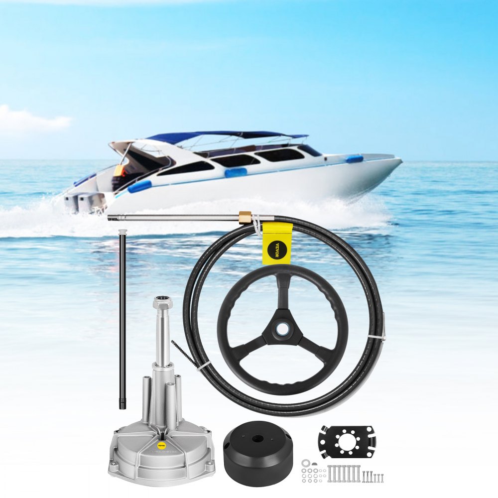 VEVOR påhengsmotorstyringssystemsett, 14' båtstyringskabel, standard 3/4" konisk aksel, 13,5" ratt, marint styresystem i legering, for yachter, fiskebåter og annet