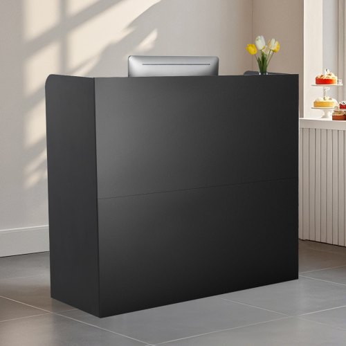 VEVOR resepsjonsdisk, 122 x 49 x 91 cm rektangulært frontdiskbord, kontorresepsjonsdisk med låsbar skuff og oppbevaringsskap, for kasse, lobby, skjønnhetssalong og kontor, svart