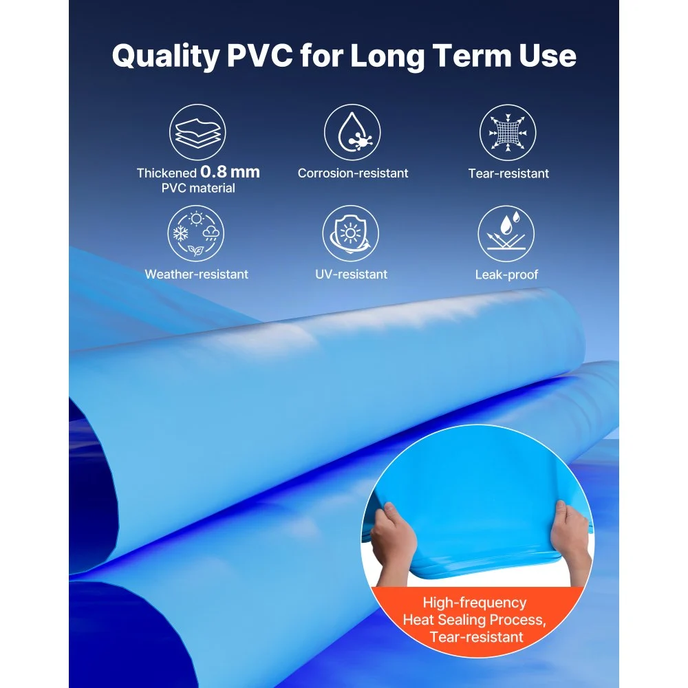 VEVOR Oval Pool Liner, 360 x 623 cm UniBead Swimming Pool Liner for 120 cm Wall Height, Premium Thick Vinyl, Easy Install with Leak-Proof Patches, for Steel Sided Above-Ground,Outdoor, Blue