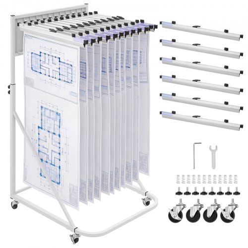 VEVOR Oppbevaringsstativ for blåkopi, stål, mobil justerbar blåkopiholder med 6-pakning med 610 mm aluminiumsklemmer, 4 hjul, oppbevaringsstativ for utstillingsstativ, for arkivvisning, planplakat, kontor, hjem