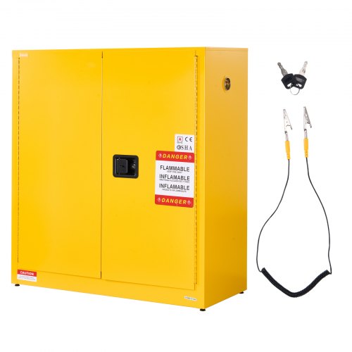 VEVOR Brannfarlig skap, 109,2 x 46 x 118 cm, 29 gallon brannfarlig oppbevaringsskap med justerbar hylle, kaldvalsede og galvaniserte stålbrannskap, for kommersiell, industriell og hjemmebruk, gul