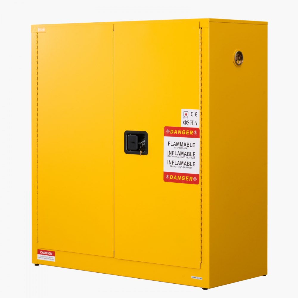 VEVOR Brannfarlig skap, 109,2 x 46 x 118 cm, 29 gallon brannfarlig oppbevaringsskap med justerbar hylle, kaldvalsede og galvaniserte stålbrannskap, for kommersiell, industriell og hjemmebruk, gul