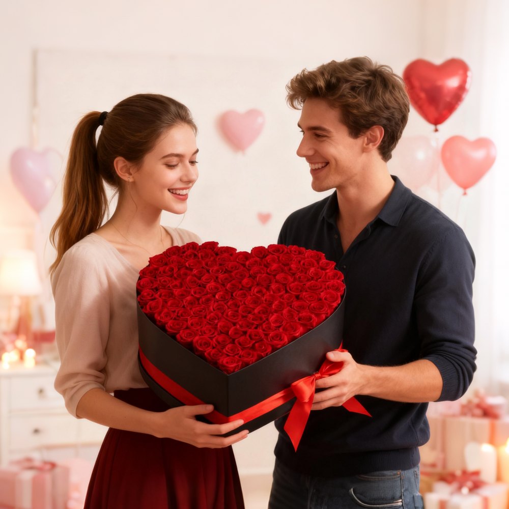 VEVOR Forever Flowers, 100 konserverte roser i en hjerteformet eske, evige blomster udødelig bukett bursdagsgave til kvinner hennes kone mødre, jubileum, valentinsdag, jul, rød