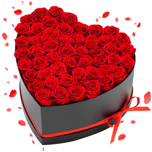VEVOR Forever Flowers, 50 konserverte roser i en hjerteformet eske, evige blomster udødelig bukett bursdagsgave til levering Prime Women hennes kone mødre, jubileum, valentinsdag, jul, rød